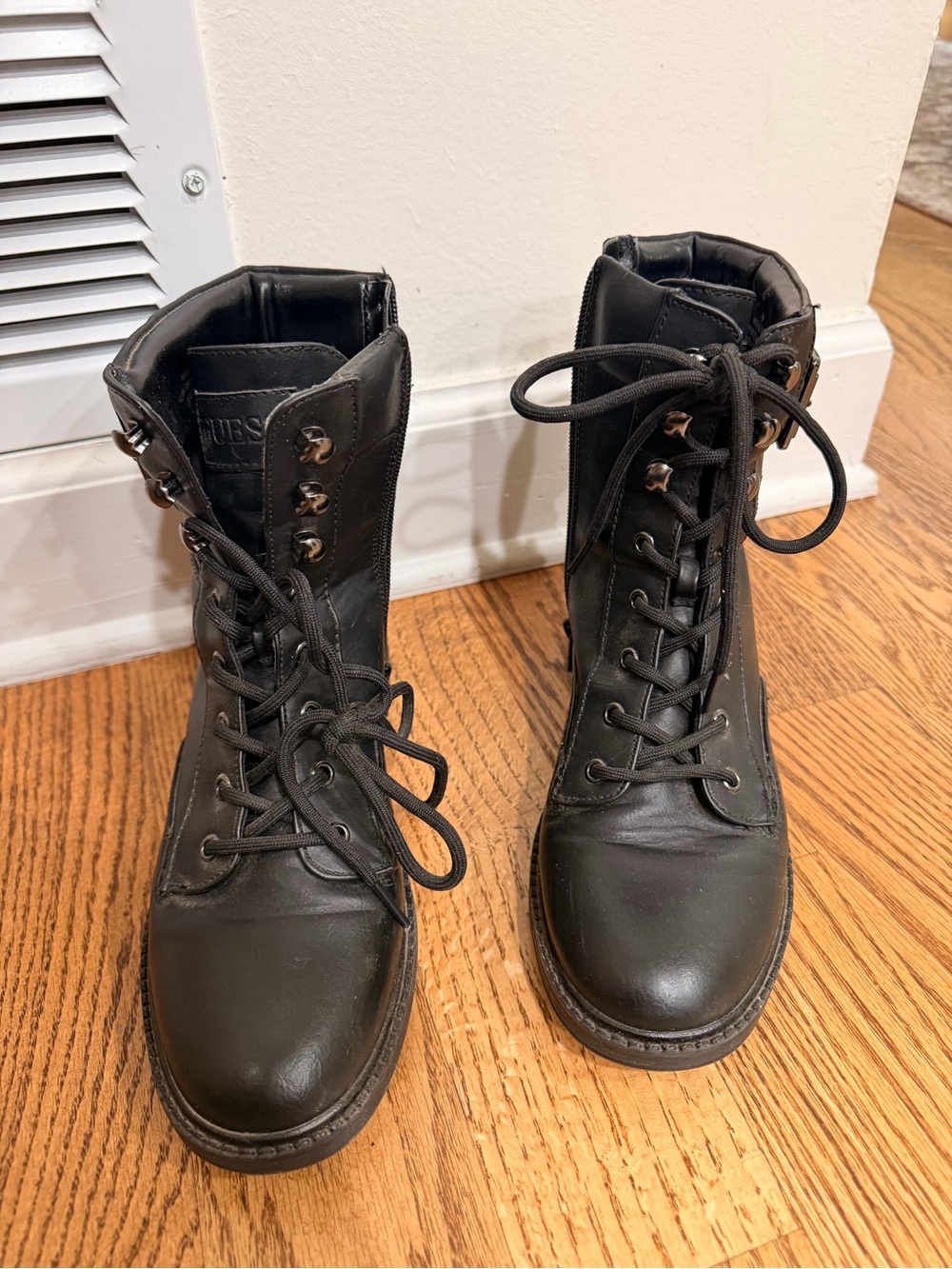 Guess by Marciano Black Lace-Up Women's Combat Boots